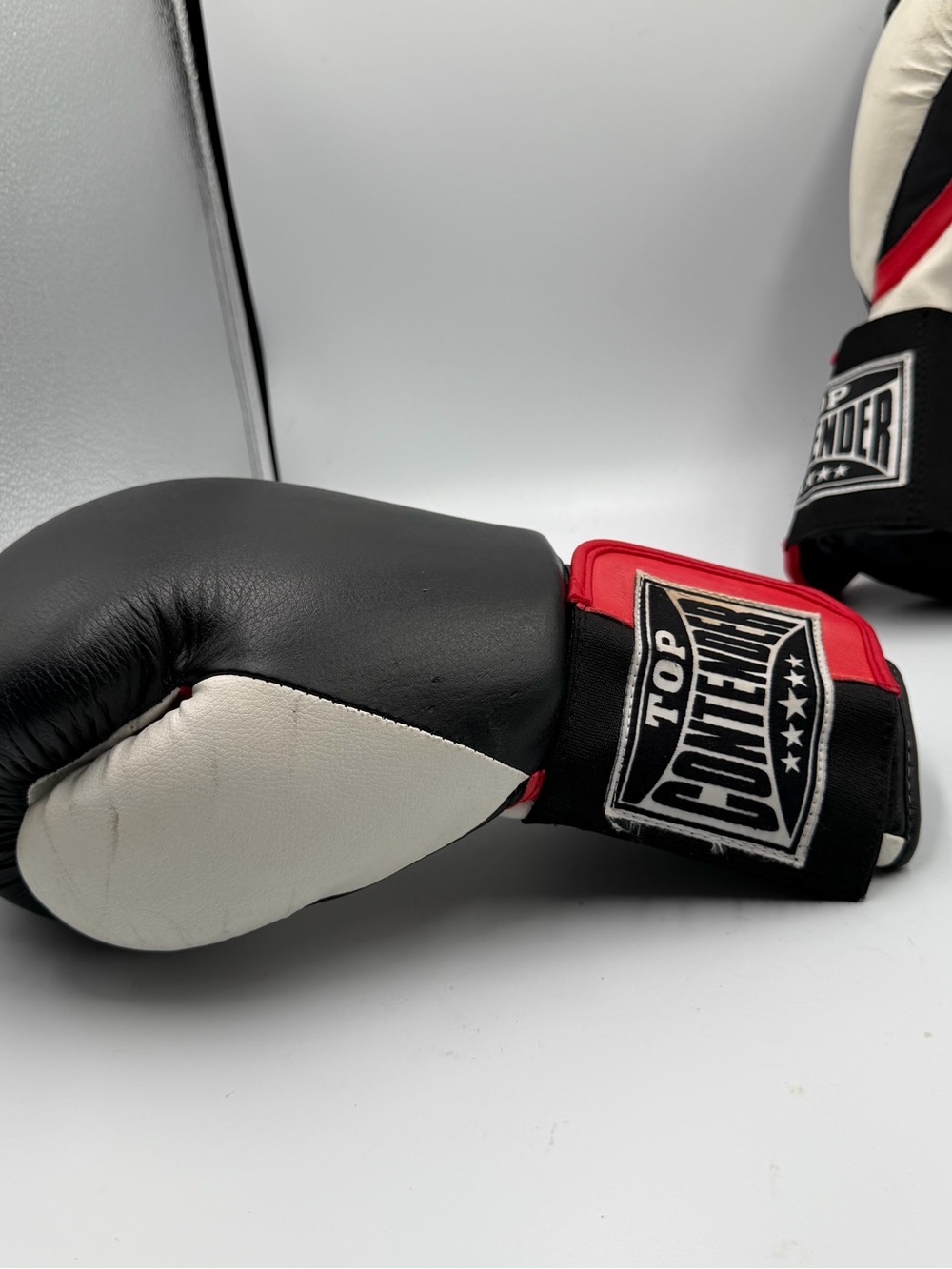 Top Contender 14oz Boxing Gloves Black White Red Training Sparring MMA